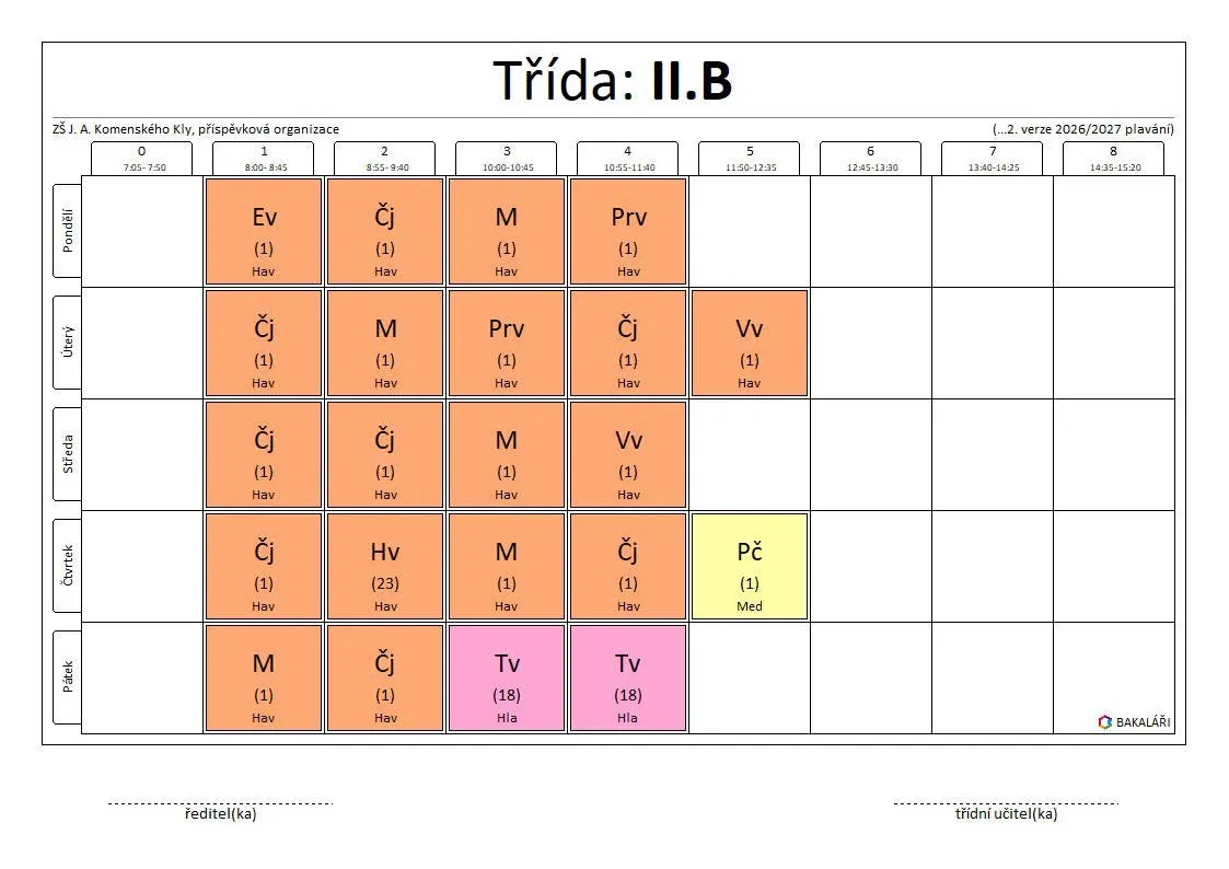 Rozvrh trida 2 b