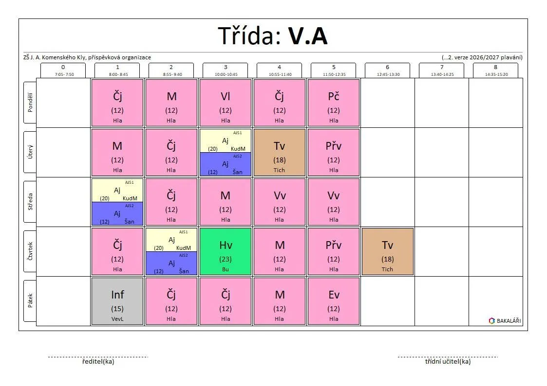 Rozvrh trida 5 a