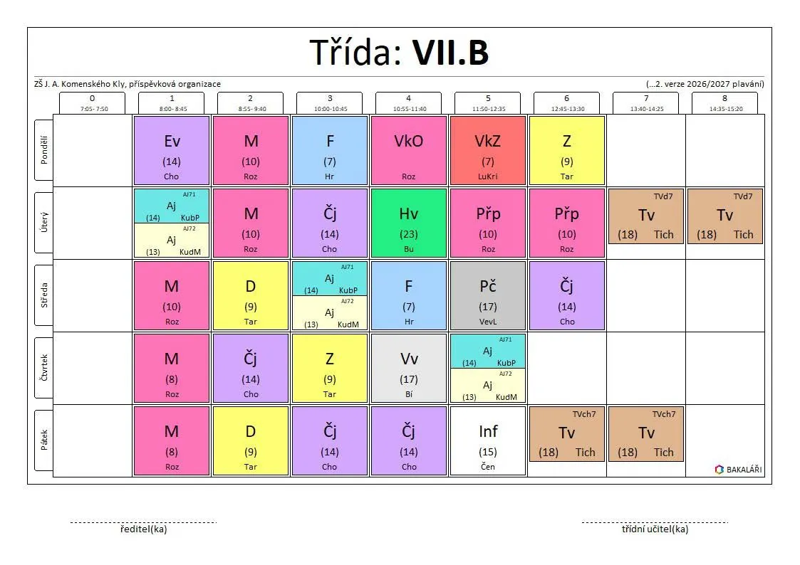 Rozvrh trida 7 b
