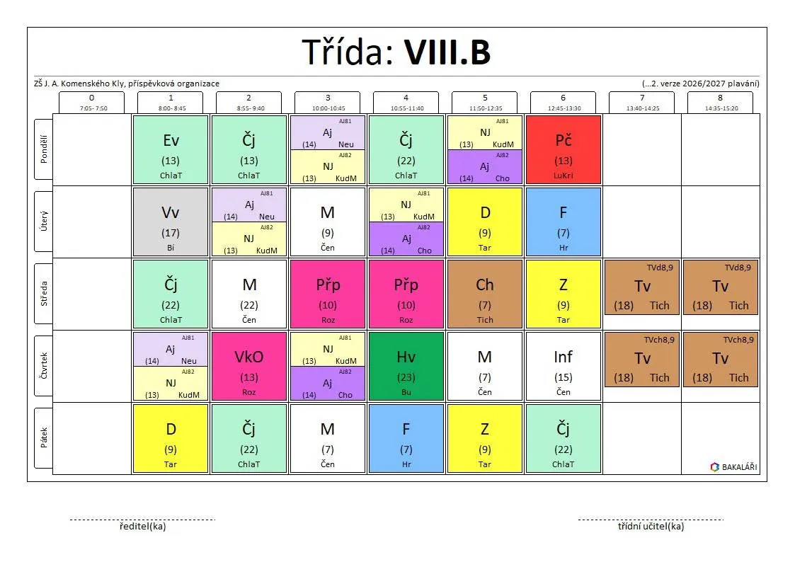 Rozvrh trida 8 b