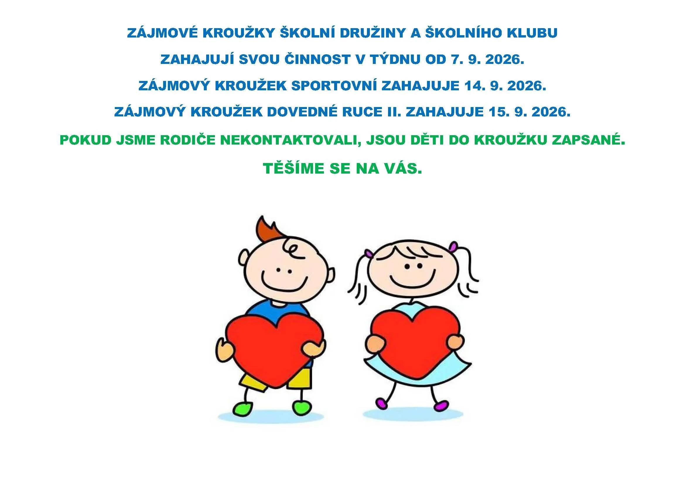Zahájení zájmových kroužků školní družiny a školního klubu